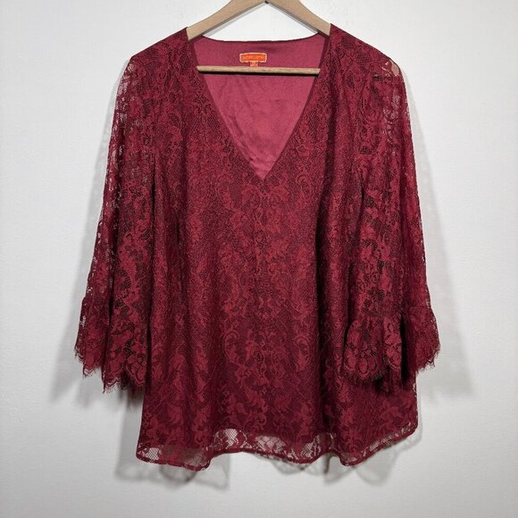 Modcloth Red Lace Ultra Bell Sleeve Top Womens 1X Maroon Fairy Whismygoth - Picture 2 of 7